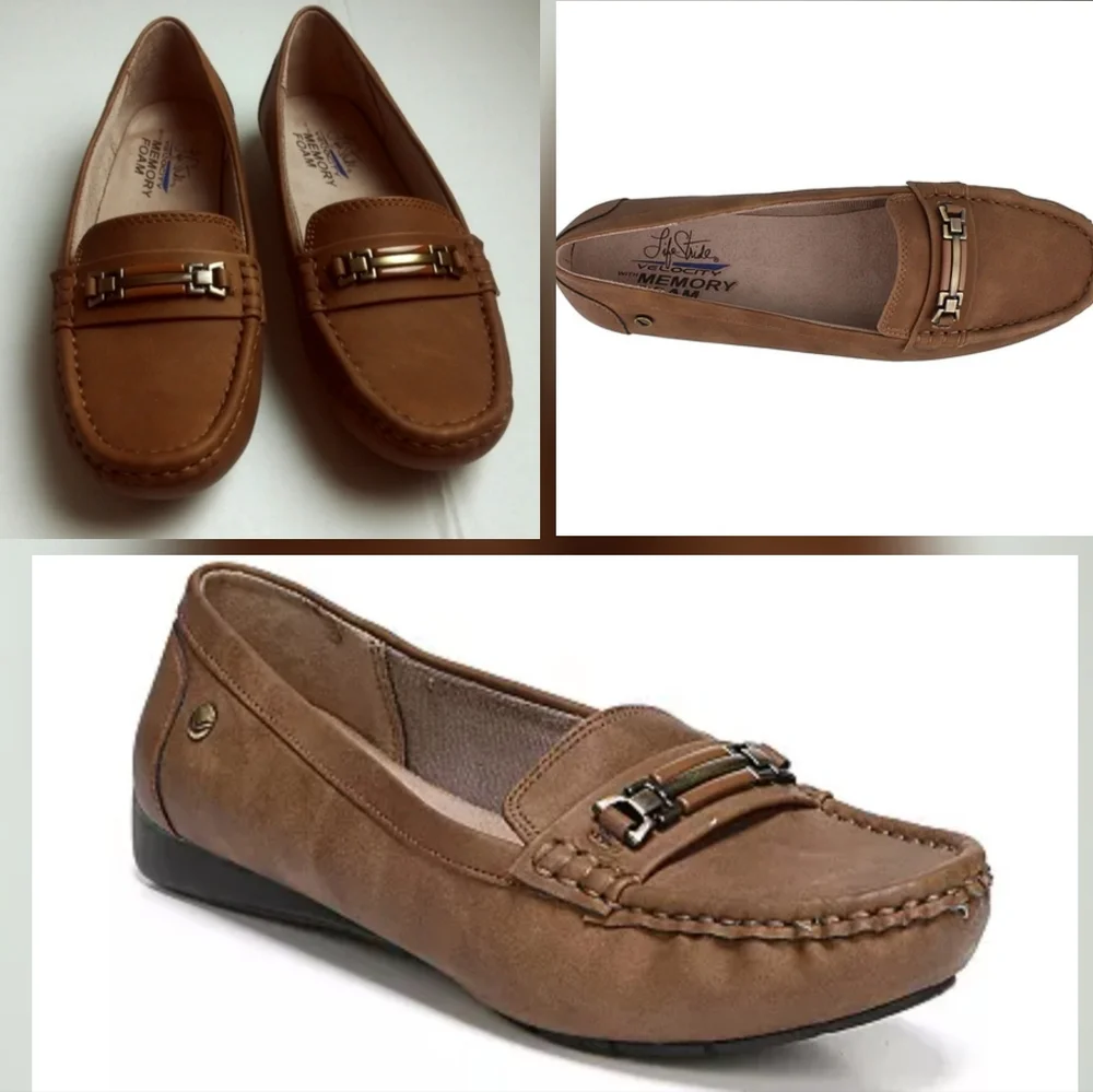 LifeStride Vienna 7.5M Slip On Loafers Flats Shoes Oiled Tan Driving Walking
